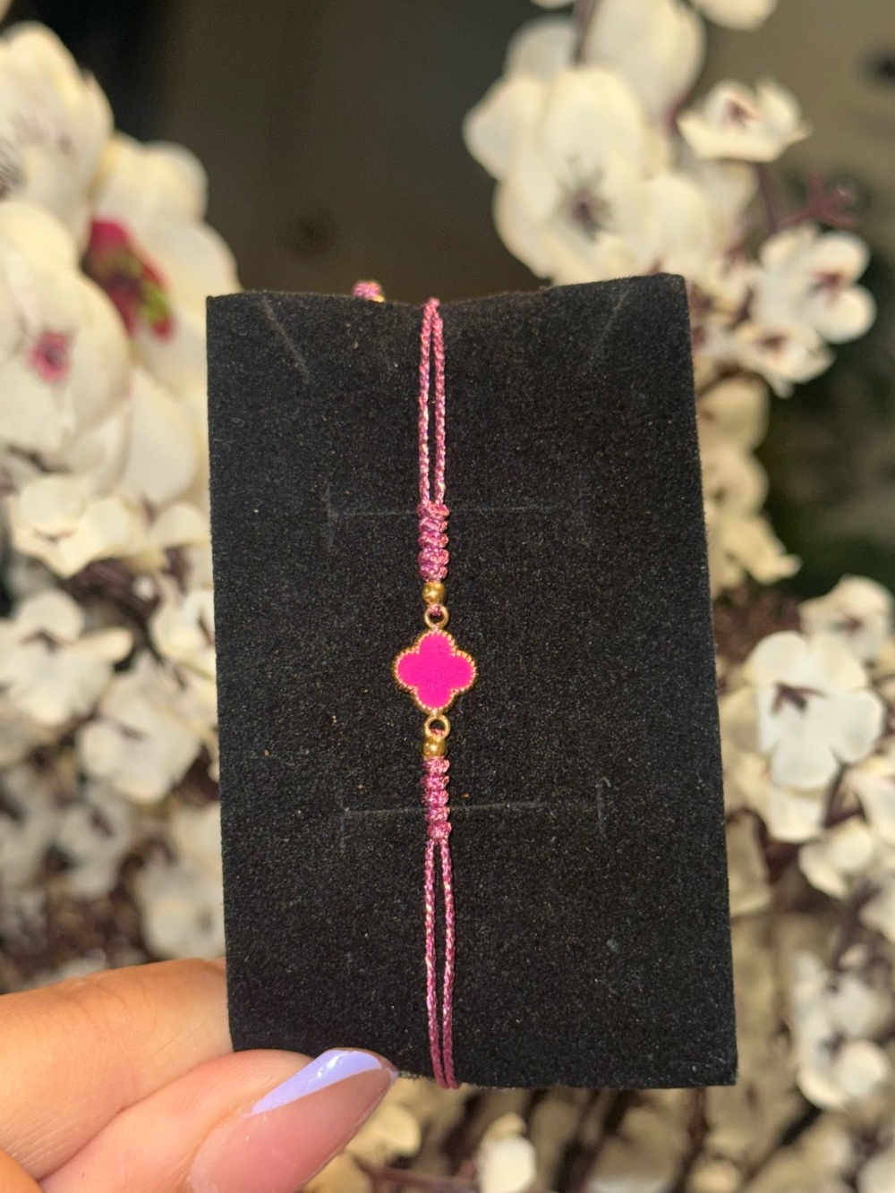 Pink Clover Cord Bracelet - Unbranded